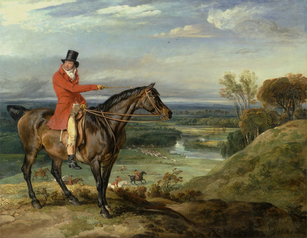 Polowanie Johna Levetta w Wychnor, Staffordshire [tytuł alternatywny: Theophilus Levett and a Favorite Hunter) autorstwa James Ward