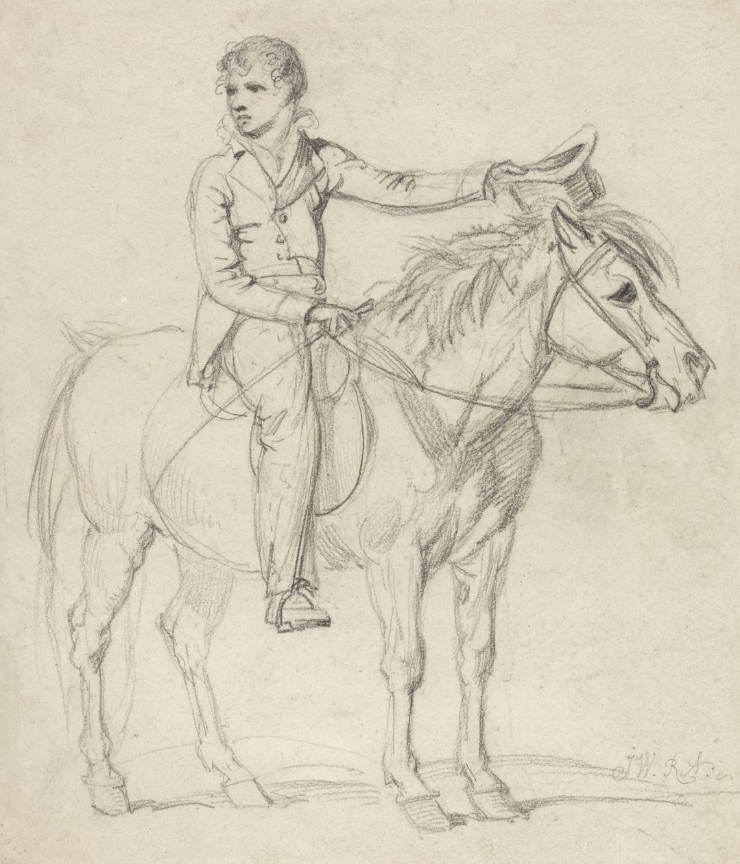 Lord Stanhope (1753-1816) jako chłopiec jadący na kucyku (ołówek na papierze) autorstwa James Ward