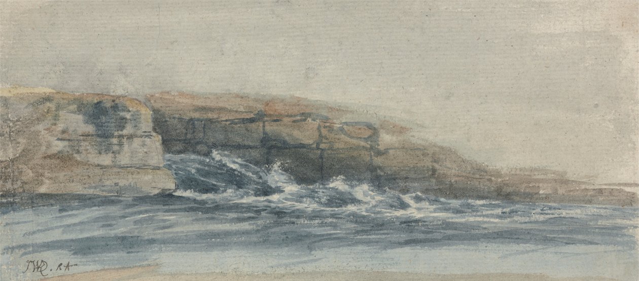 Sea Breaking na kamienistych klifach po lewej stronie autorstwa James Ward