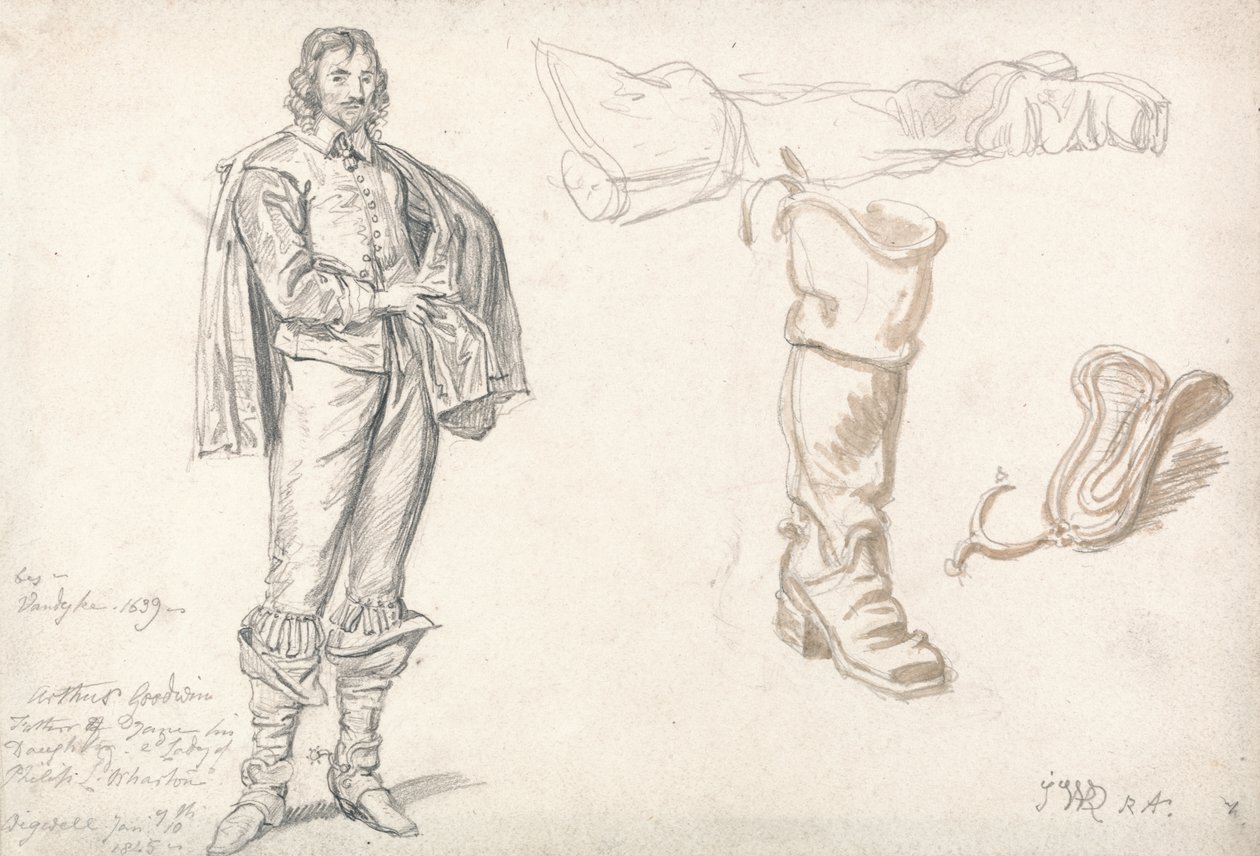 Studia postaci stojącej i buta, 1825 (grafit i sepia na papierze) autorstwa James Ward