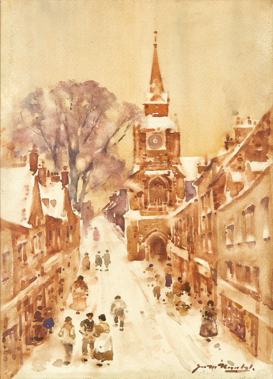Zimowa scena uliczna (akwarela) autorstwa James Watterston Herald