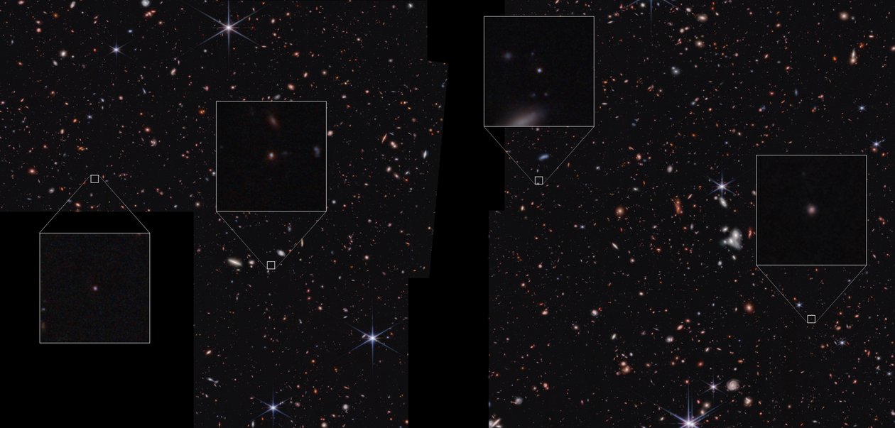 Galaktyki w polu CEERS (zdjęcie wykonane kamerą NIRCam) autorstwa James Webb Space Telescope (NASA)