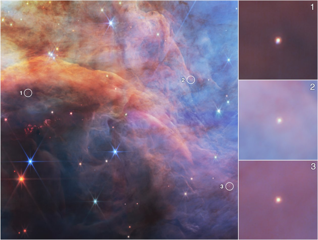 Obiekty o małej masie w Mgławicy Płomienistej (zdjęcie z kamery NIRCam) autorstwa James Webb Space Telescope (NASA)