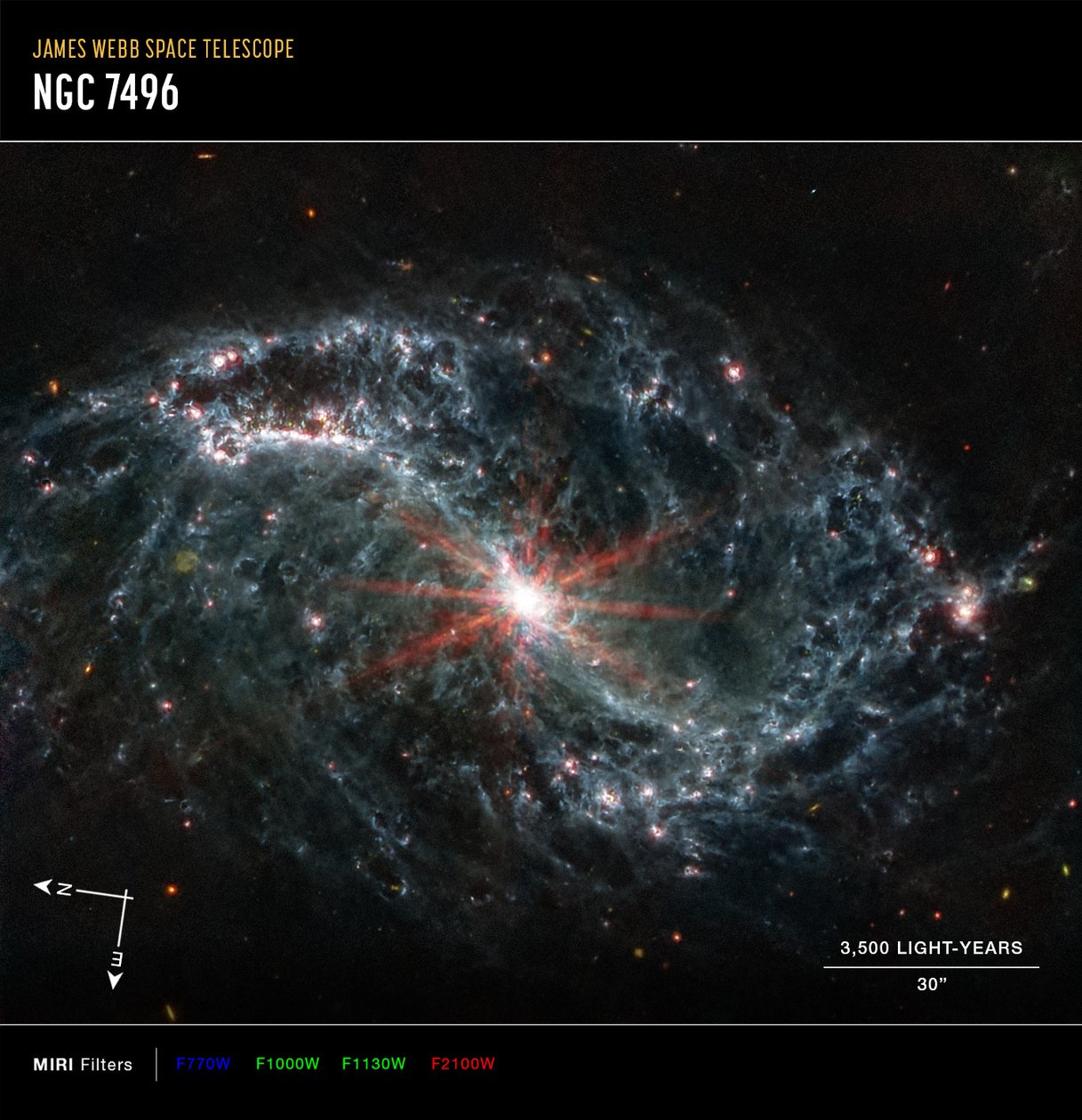 NGC 7496 (obraz kompasu MIRI) autorstwa James Webb Space Telescope (NASA)