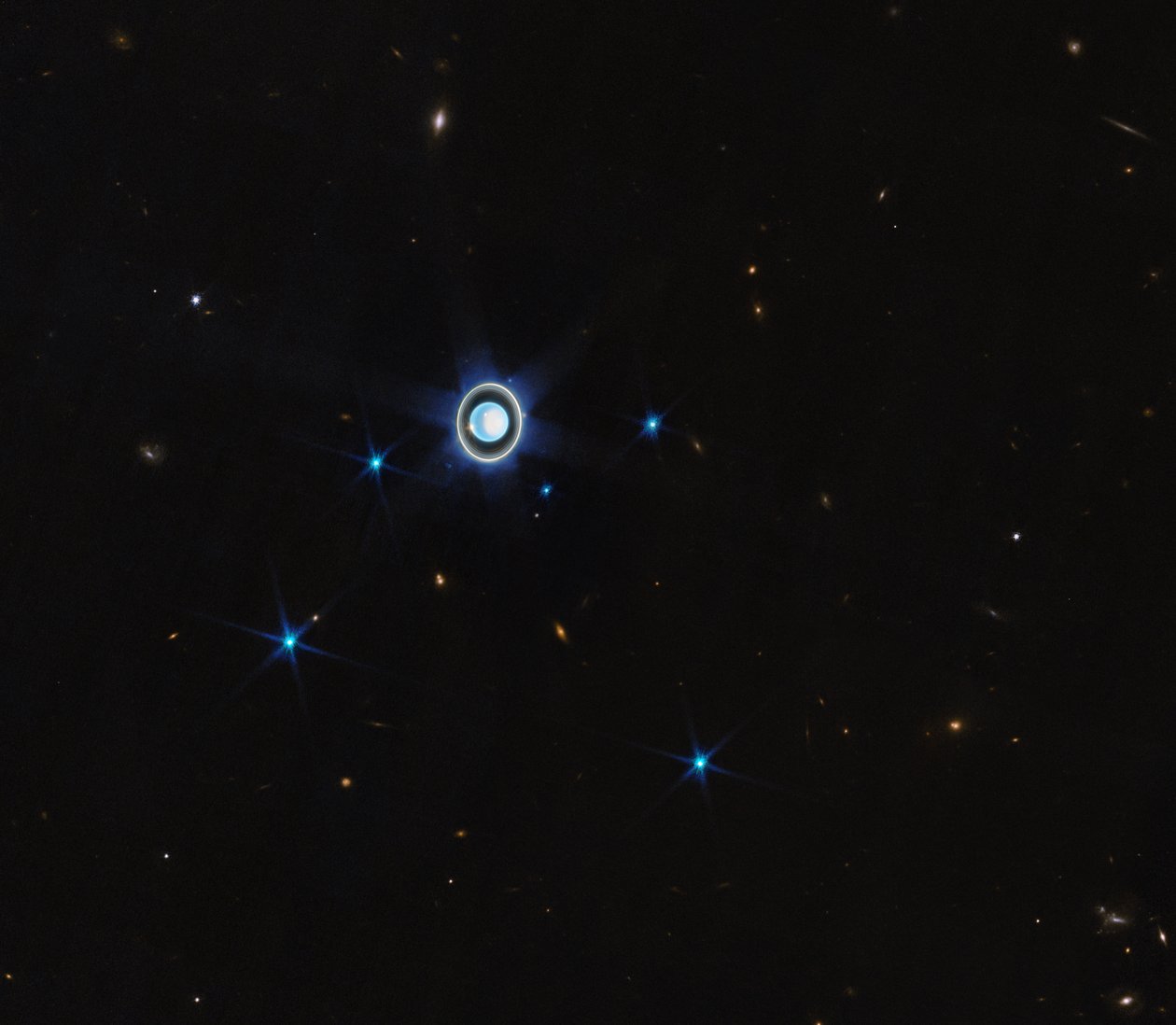 Uran (obraz kompasu NIRCam) bez adnotacji autorstwa James Webb Space Telescope (NASA)