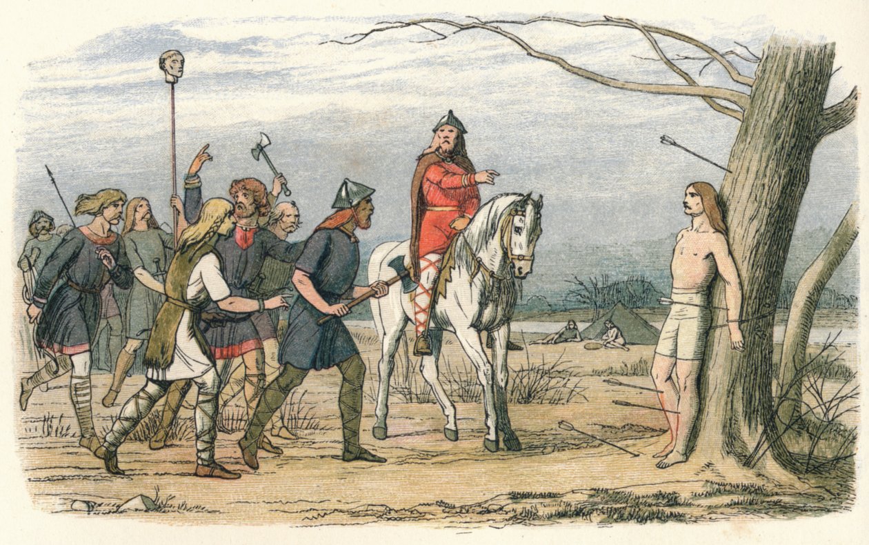 Edmund, król Anglii Wschodniej, zabity przez Duńczyków, IX wiek 1864 autorstwa James William Edmund Doyle