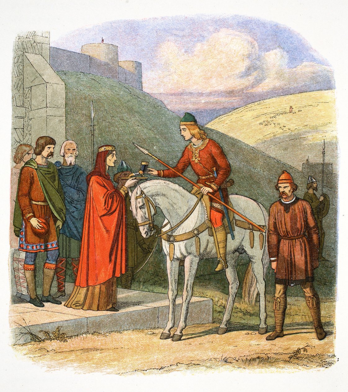 Edward Męczennik przybywający do Corfe, Dorset, 978 1864 autorstwa James William Edmund Doyle