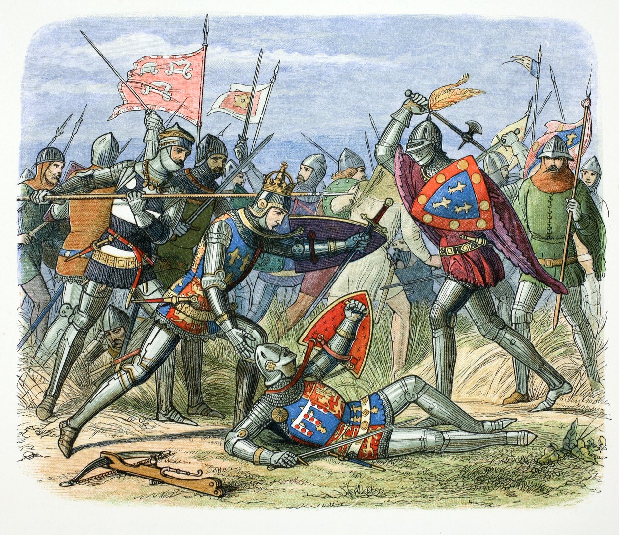 Henryk V z Anglii zaatakowany przez księcia Alencon w bitwie pod Agincourt, 1415 1864 autorstwa James William Edmund Doyle