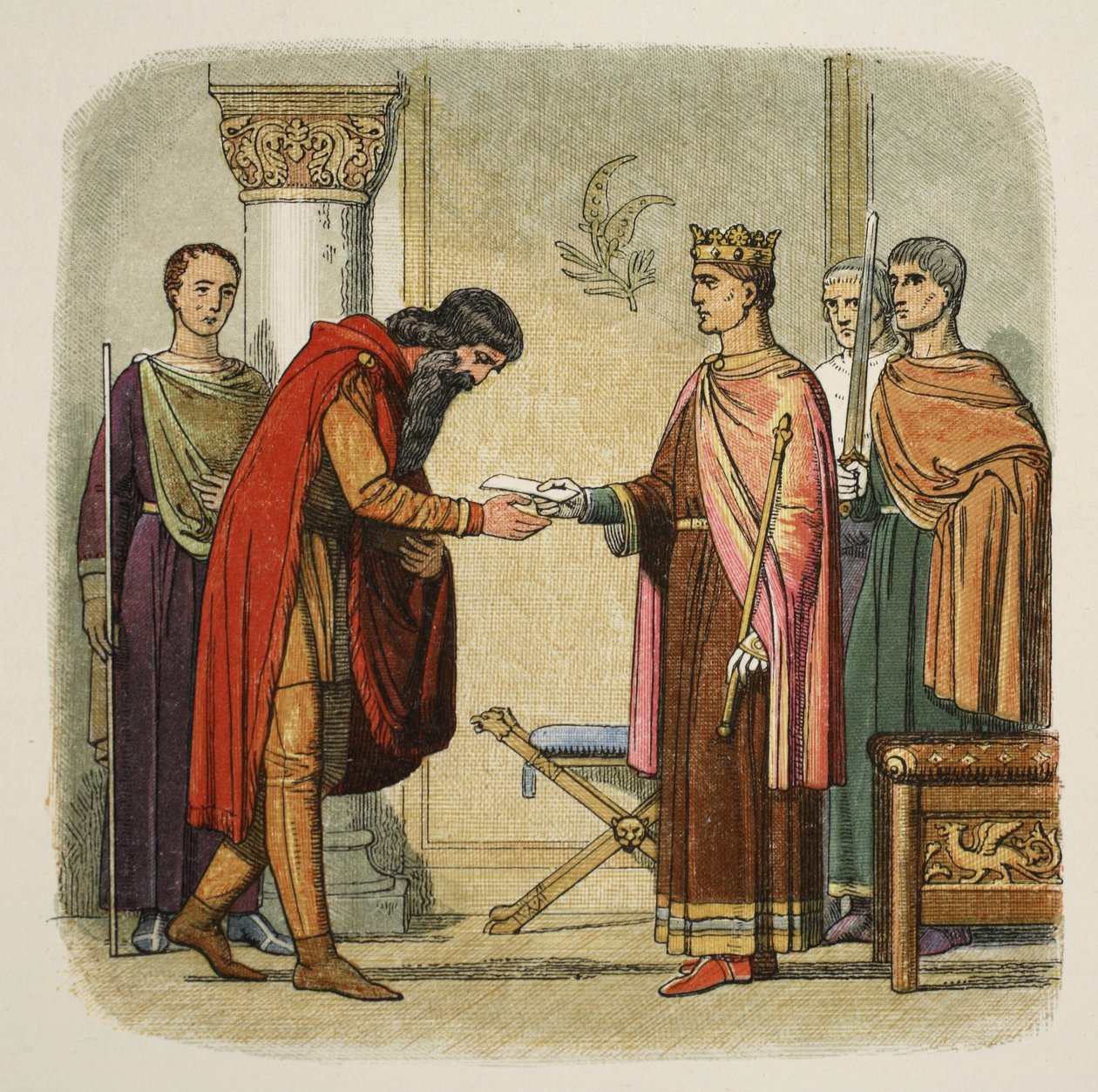 Henry upoważnia Dermoda do ściągania sił, 1170, od A Chronicle of England BC 55 do AD 1485, wyd. Londyn, 1863 r. autorstwa James William Edmund Doyle