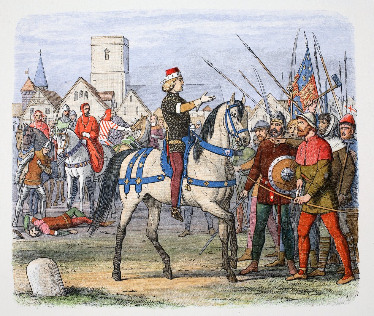 Król Ryszard II spotyka buntowników w Smithfield, Bunt chłopski, 1381 1864. autorstwa James William Edmund Doyle