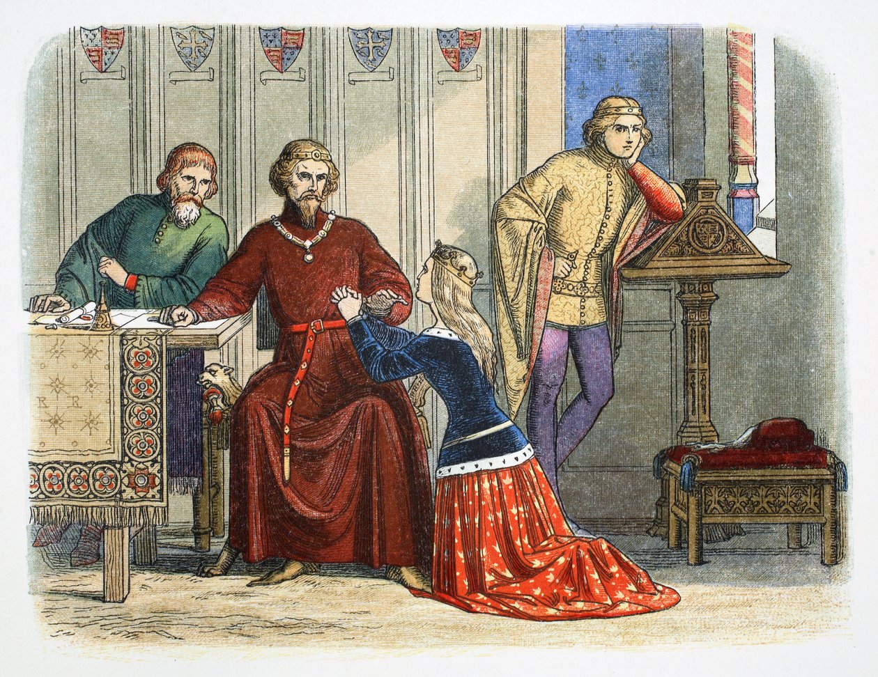 Królowa Anna wstawia się u Gloucester i Arundel za Sir Simon de Burley, 1388 1864 autorstwa James William Edmund Doyle