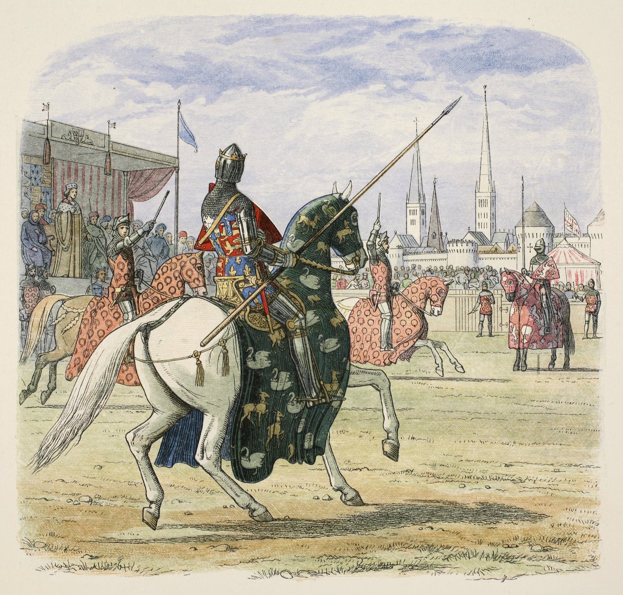 Ryszard II zatrzymuje pojedynek pomiędzy Hereford i Norfolk, od A Chronicle of England BC 55 do AD 1485, wyd. Londyn autorstwa James William Edmund Doyle