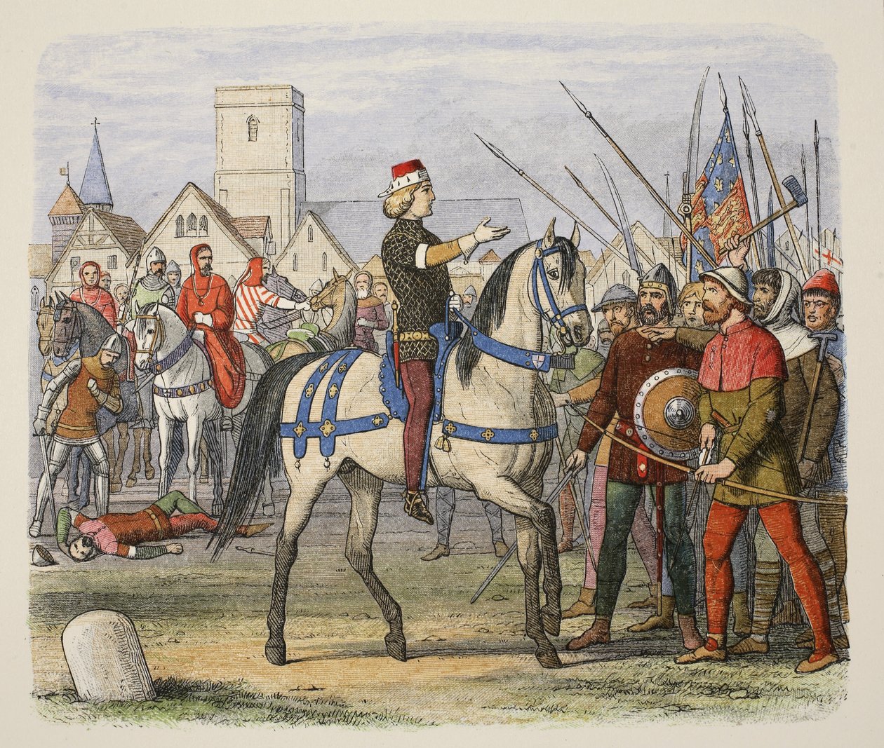 Richard przejmuje dowództwo buntowników w Rewolcie Chłopskiej, od Kroniki Anglii BC 55 do AD 1485, wyd. Londyn autorstwa James William Edmund Doyle