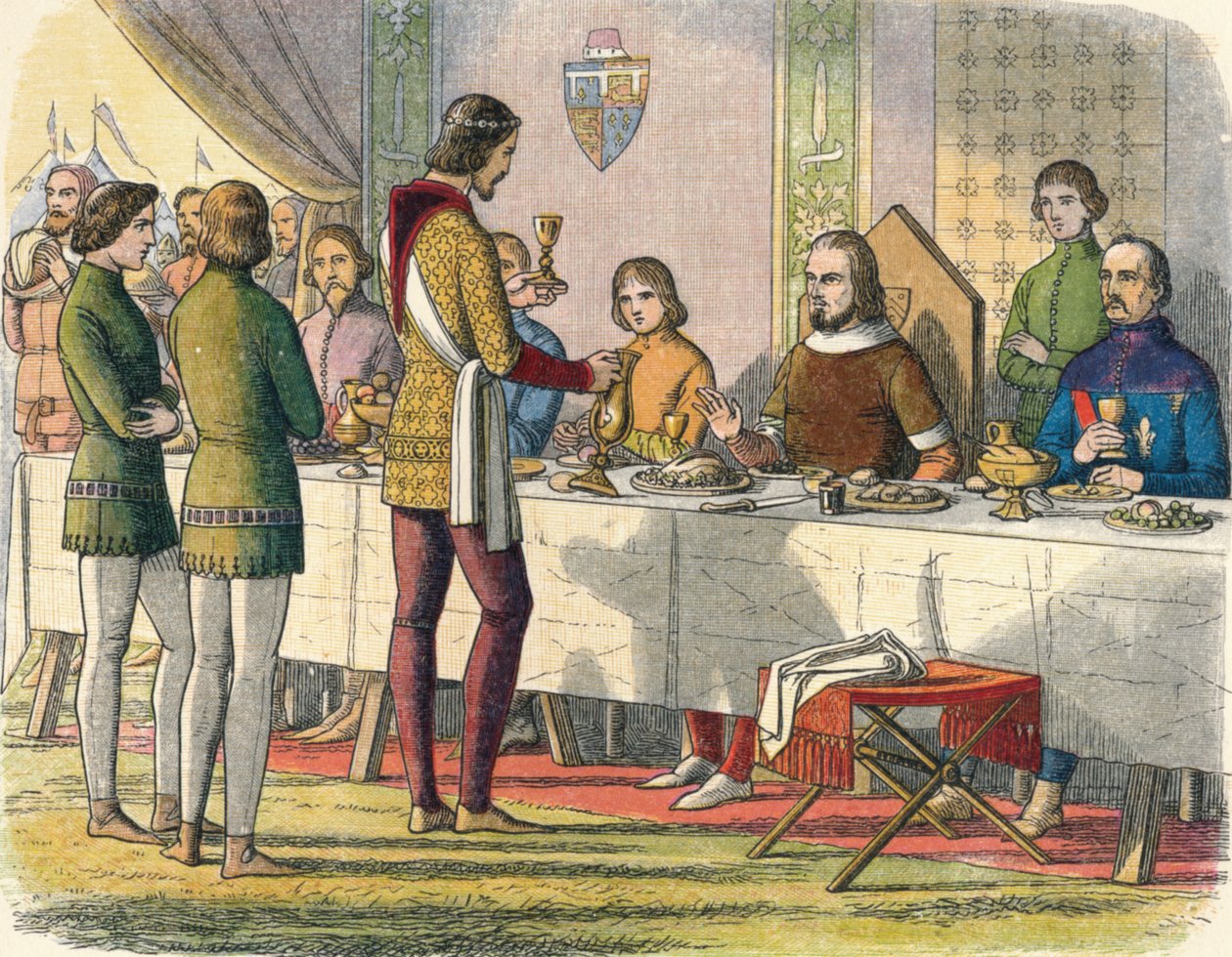Książę służy królowi Janowi przy stole, 1356 1864 autorstwa James William Edmund Doyle