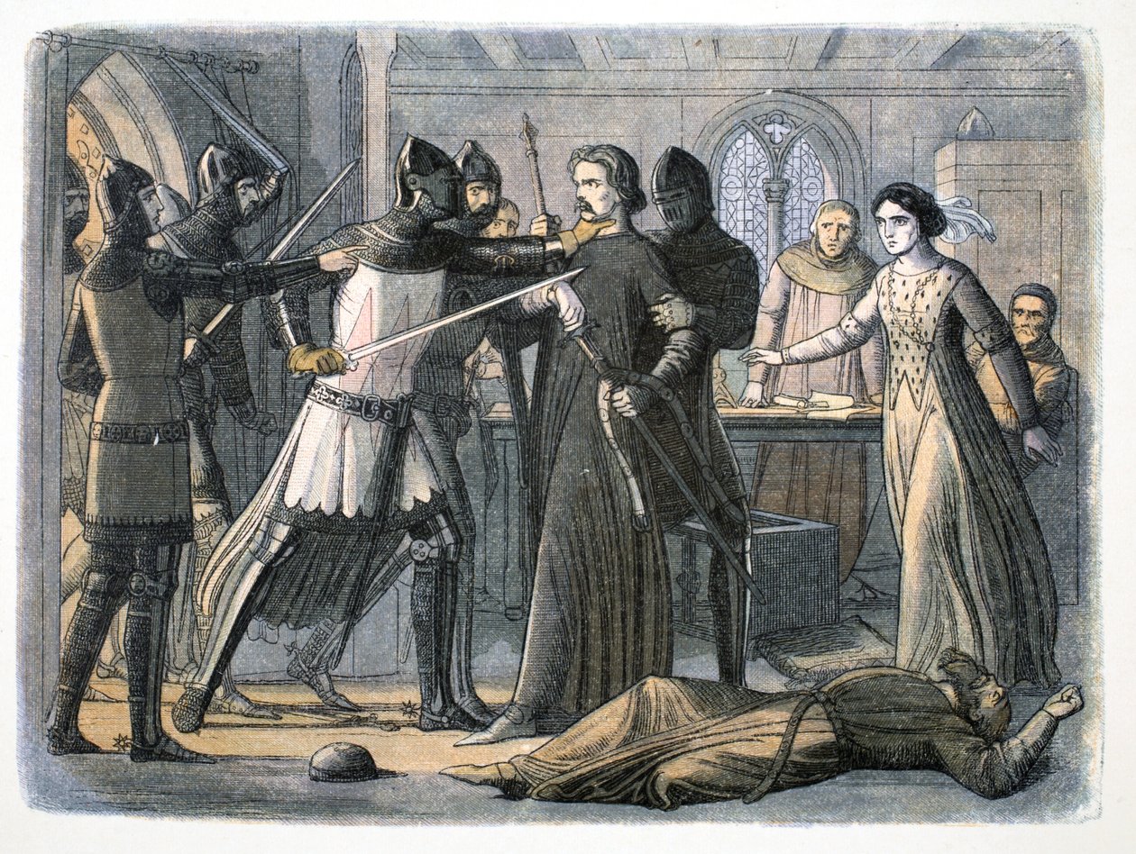 Aresztowanie Sir Rogera Mortimera, Zamek Nottingham, 1330 1864 autorstwa James William Edmund Doyle