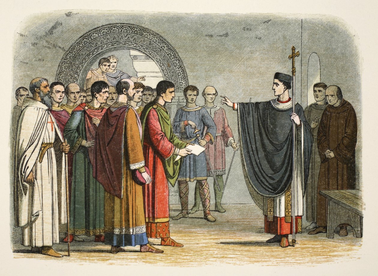 Thomas Becket zabrania hrabiemu Leicester wydawania na niego wyroku autorstwa James William Edmund Doyle