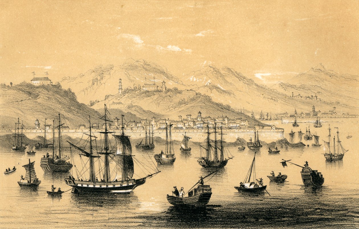 Amoy, jeden z pięciu portów otwartych na mocy traktatu dla handlu brytyjskiego z 1847 roku. autorstwa James William Giles