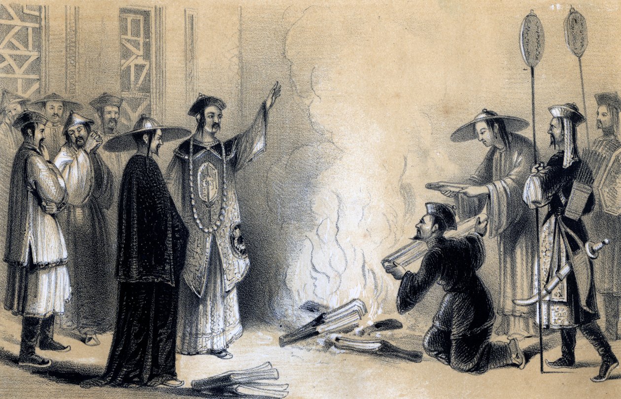Spalanie ksiąg chińskich, III wiek pne, 1847 autorstwa James William Giles
