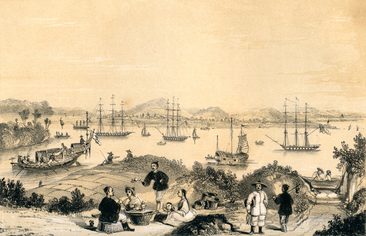 Whampoa niedaleko Kantonu, kotwicowisko żeglugi europejskiej, 1847 r. autorstwa James William Giles