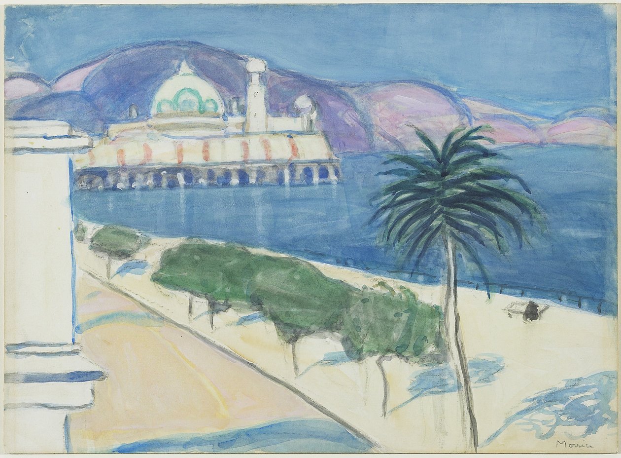 Kasyno nad morzem, ok. 1921 (grafit i akwarela na papierze tkanym zamocowane na pokładzie) autorstwa James Wilson Morrice