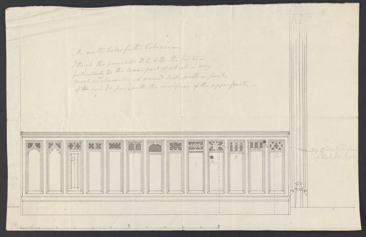 Cobham Hall, Kent: Projekt boazerii ławki autorstwa James Wyatt