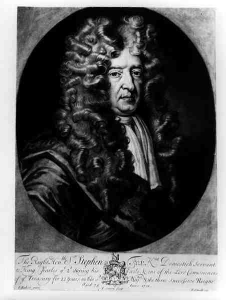 Sir Stephen Fox (1627-1716) w wieku 75 lat, grawerowane przez J. Simona, 1701 autorstwa James after Baker