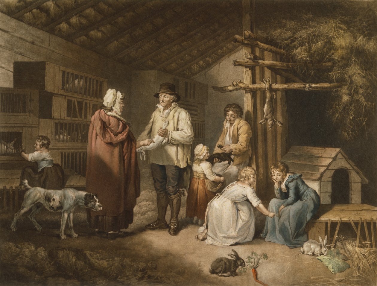 Sprzedawanie królików, grawerowane przez Williama Warda (1766-1826) 1796 (kolorowa mezzotinta) autorstwa James after Ward