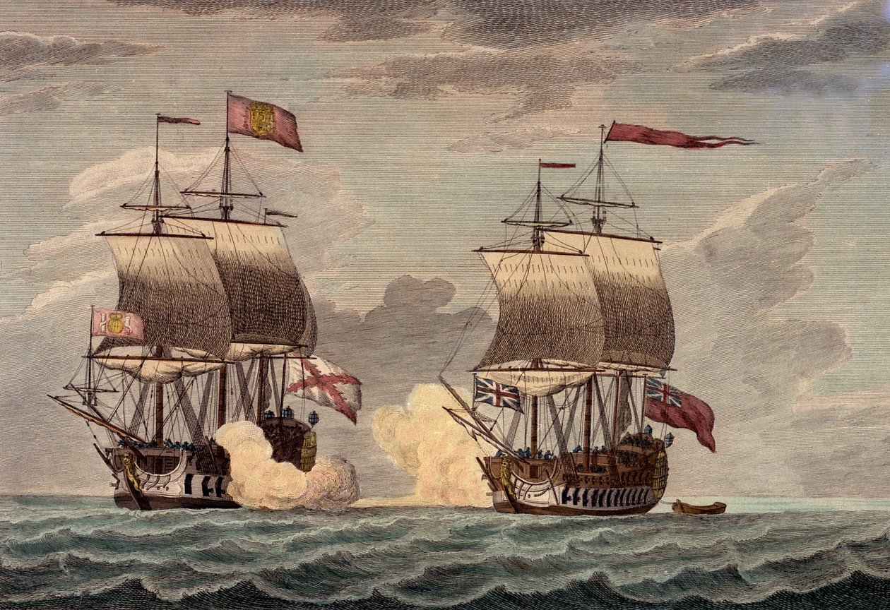 "Komodor Anson na Centurionie z załogą liczącą 227 osób, w tym 30 chłopców, 20 czerwca 1743 r. około drugiej po południu zaatakował i w mniej niż pół godziny zmusił do uderzenia i poddania się bogaty statek Acupulco Nuestra Senora de Capodongo, dowodzony p autorstwa James and Laurie Robert (1755 1836) Whittle
