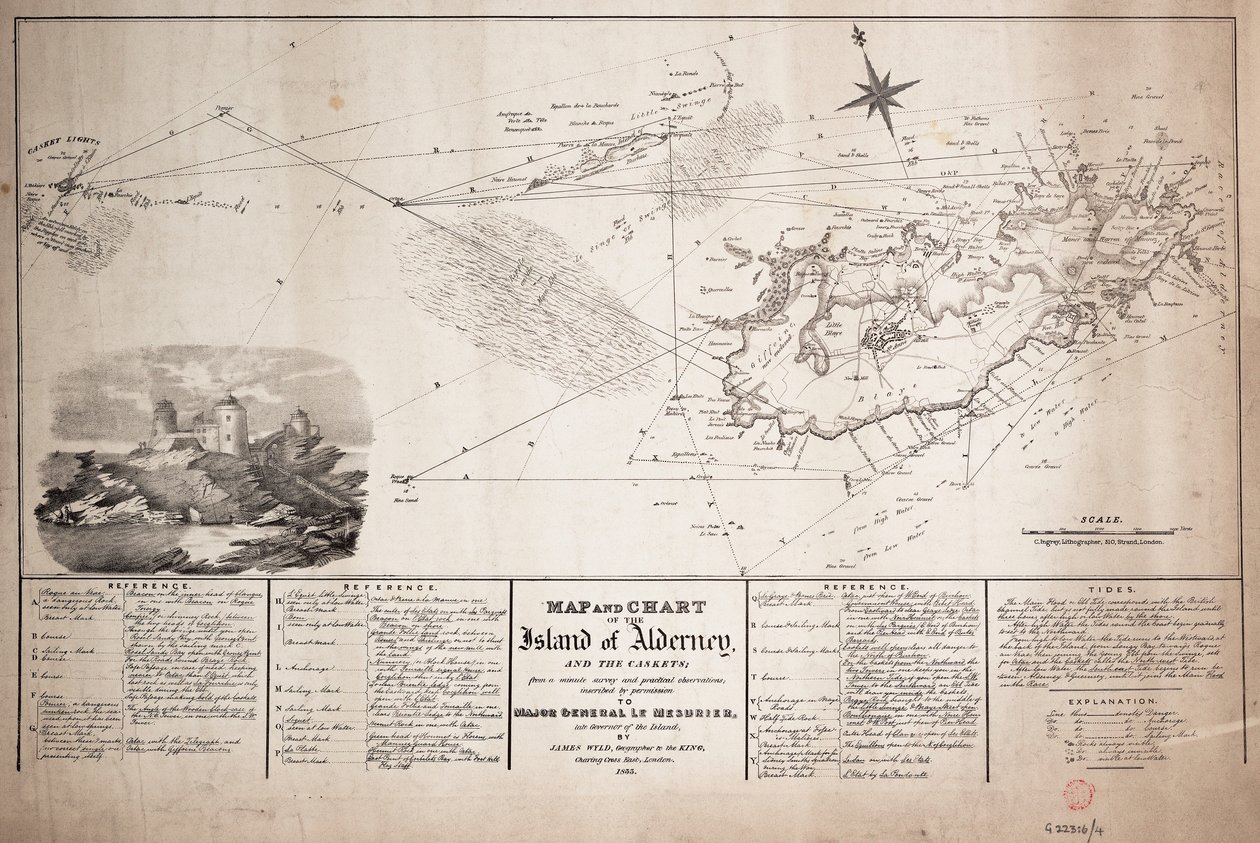 Mapa i wykres wyspy Alderney i kaset autorstwa James the Younger Wyld