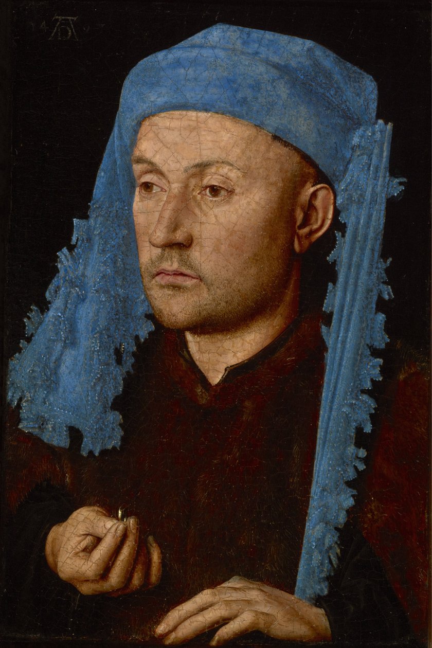 Portret mężczyzny z niebieską opiekunką autorstwa Jan van Eyck