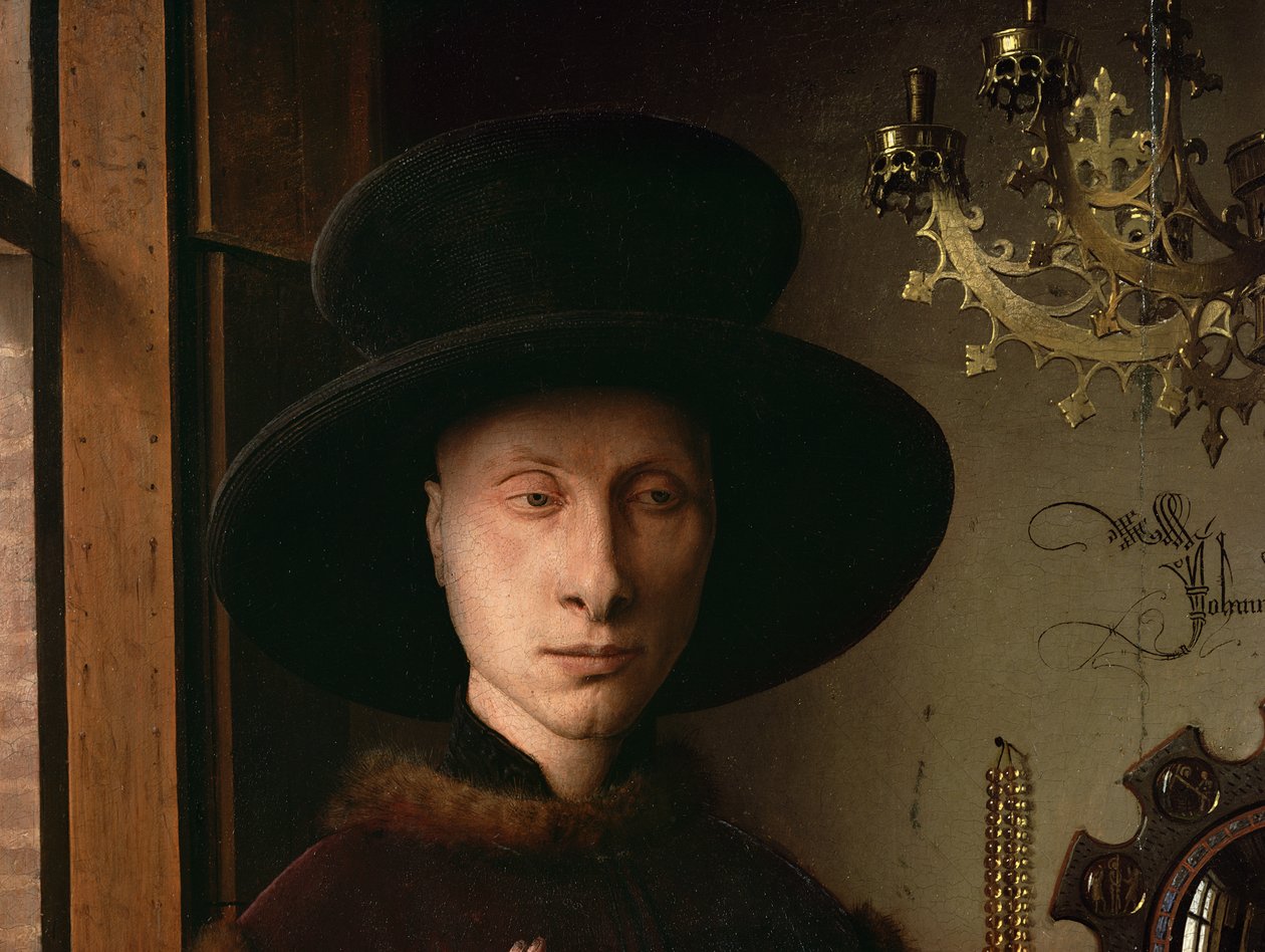 Portret Giovanniego Arnolfini i jego żony Giovanny Cenami (Małżeństwo Arnolfinich) 1434 (detal 1765) autorstwa Jan van Eyck