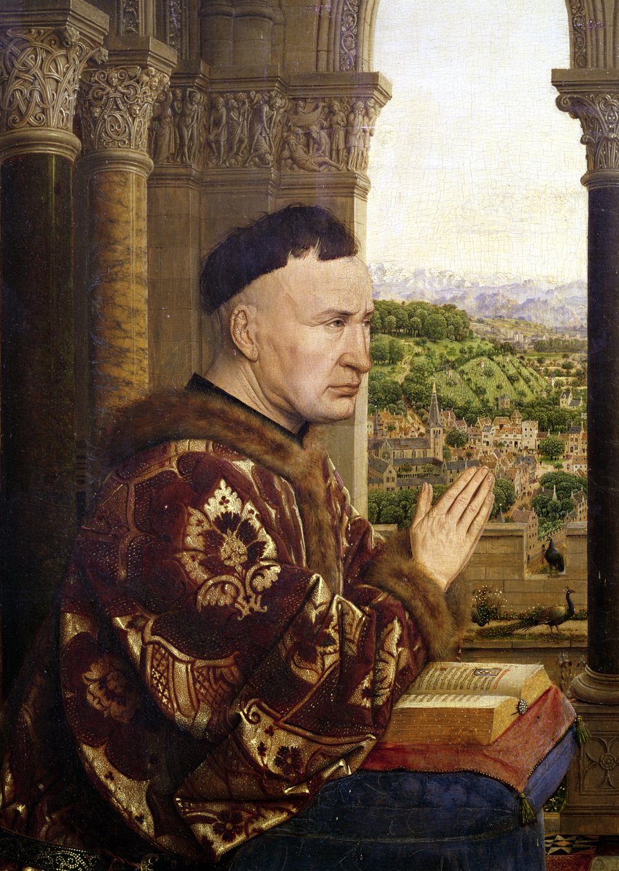 Madonna Rolin (La Vierge de Chancelier Rolin) szczegół kanclerza Nicolasa Rolina (1376-1462) c.1435 autorstwa Jan van Eyck