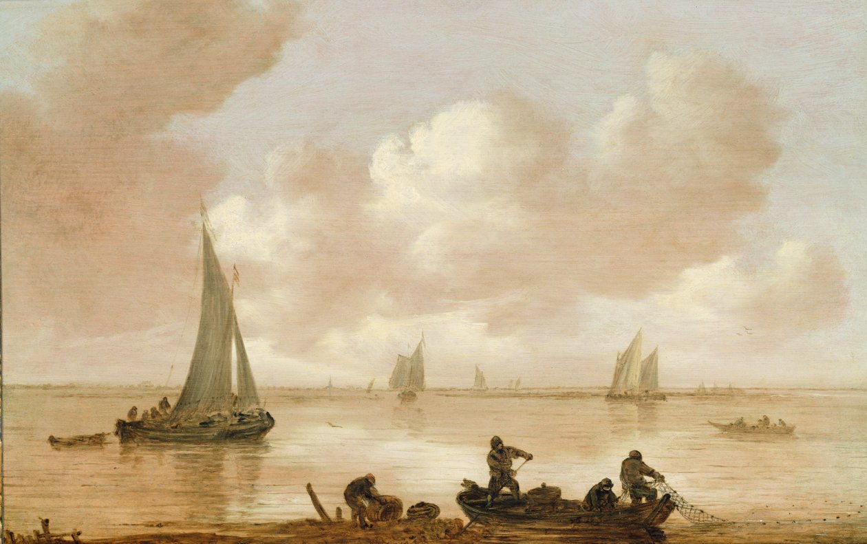 Ujście rzeki z rybakami ciągnącymi w swoich sieciach (ropa) autorstwa Jan Josephsz van Goyen