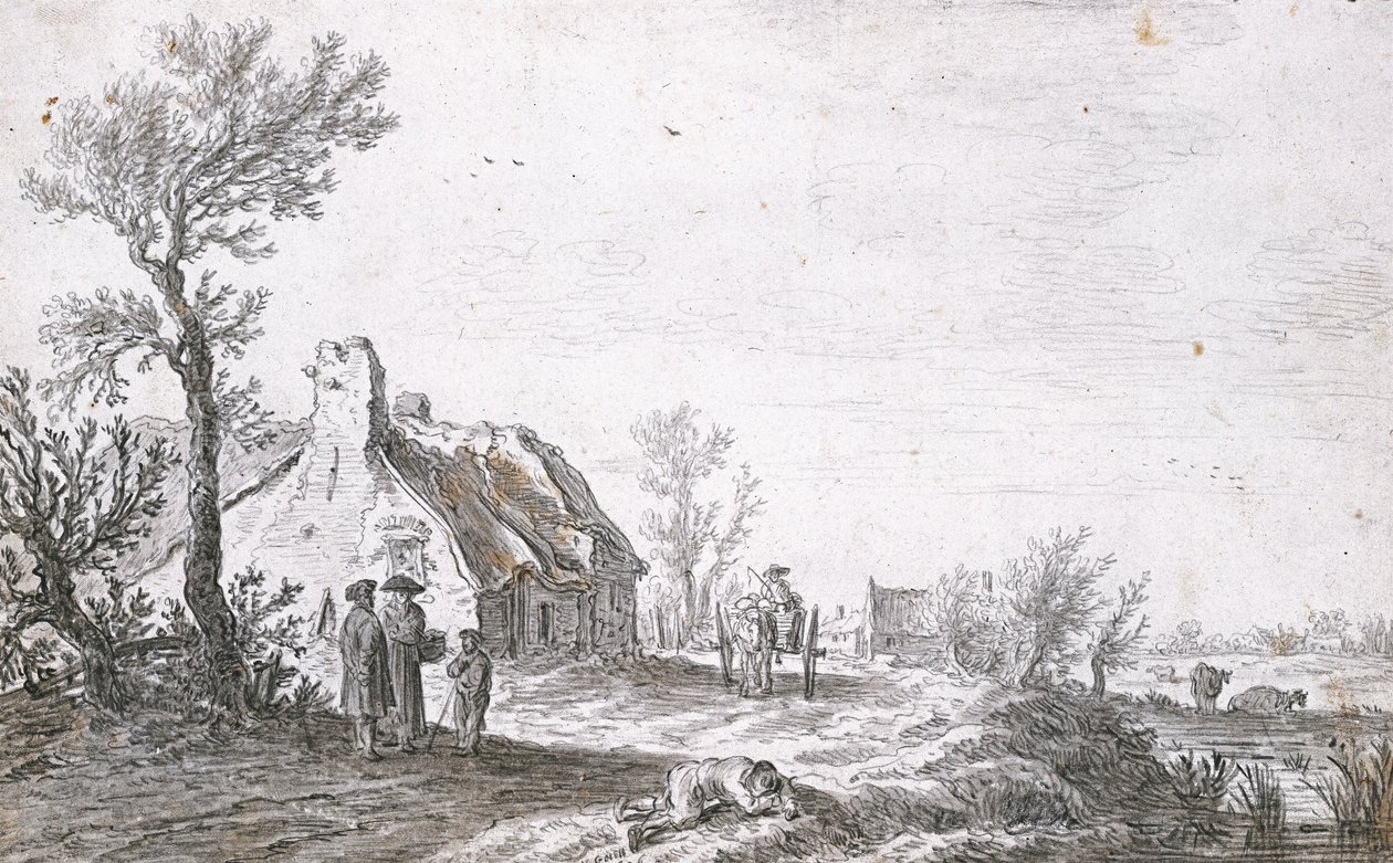 Wiejska droga z psim wozem przed folwarkiem, 1626 autorstwa Jan Josephsz van Goyen