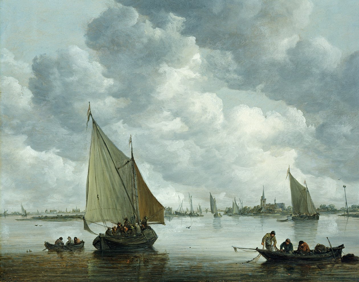Łódź rybacka w ujściu rzeki, 1655 autorstwa Jan Josephsz van Goyen