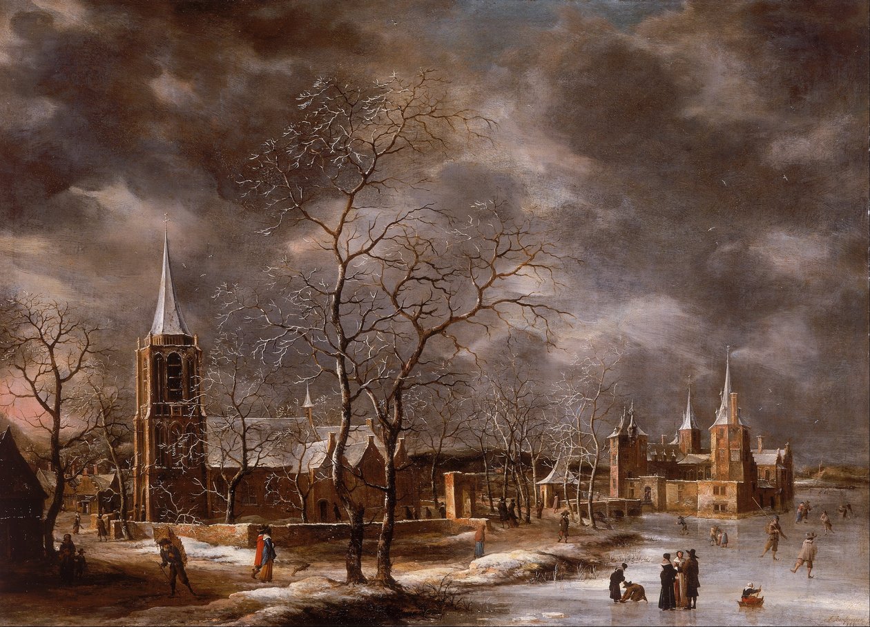 Zamek Warmond w zimowym krajobrazie autorstwa Jan Abrahamsz. Beerstraten