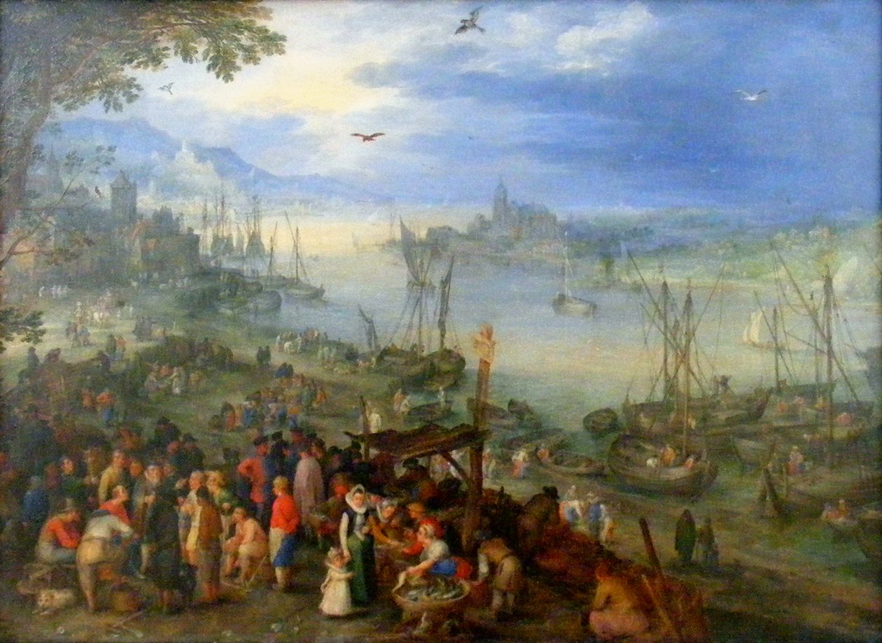 Targ rybny na brzegu rzeki autorstwa Jan the Elder Brueghel