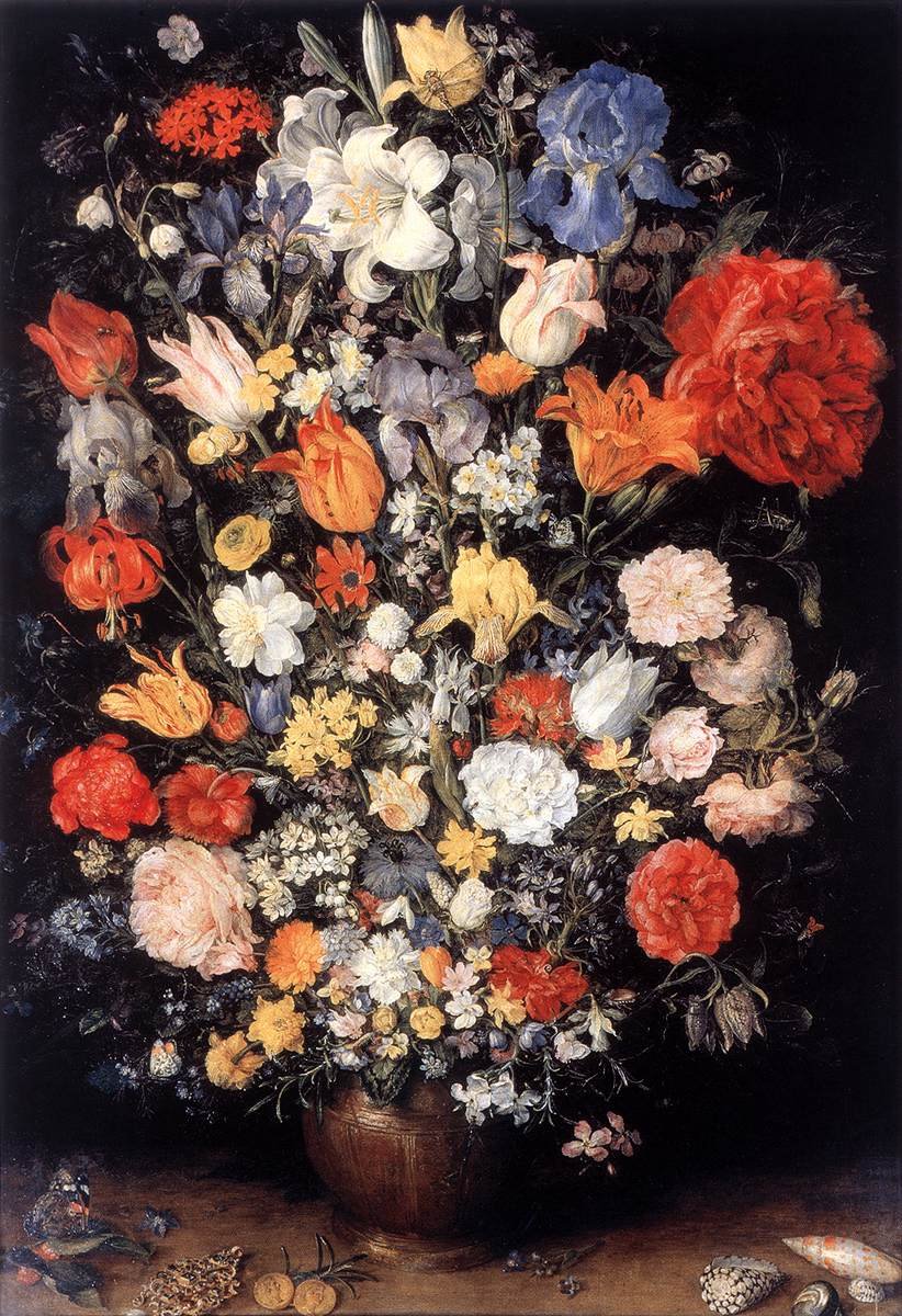Wazon z kwiatami z biżuterią, monetami i muszlami autorstwa Jan the Elder Brueghel