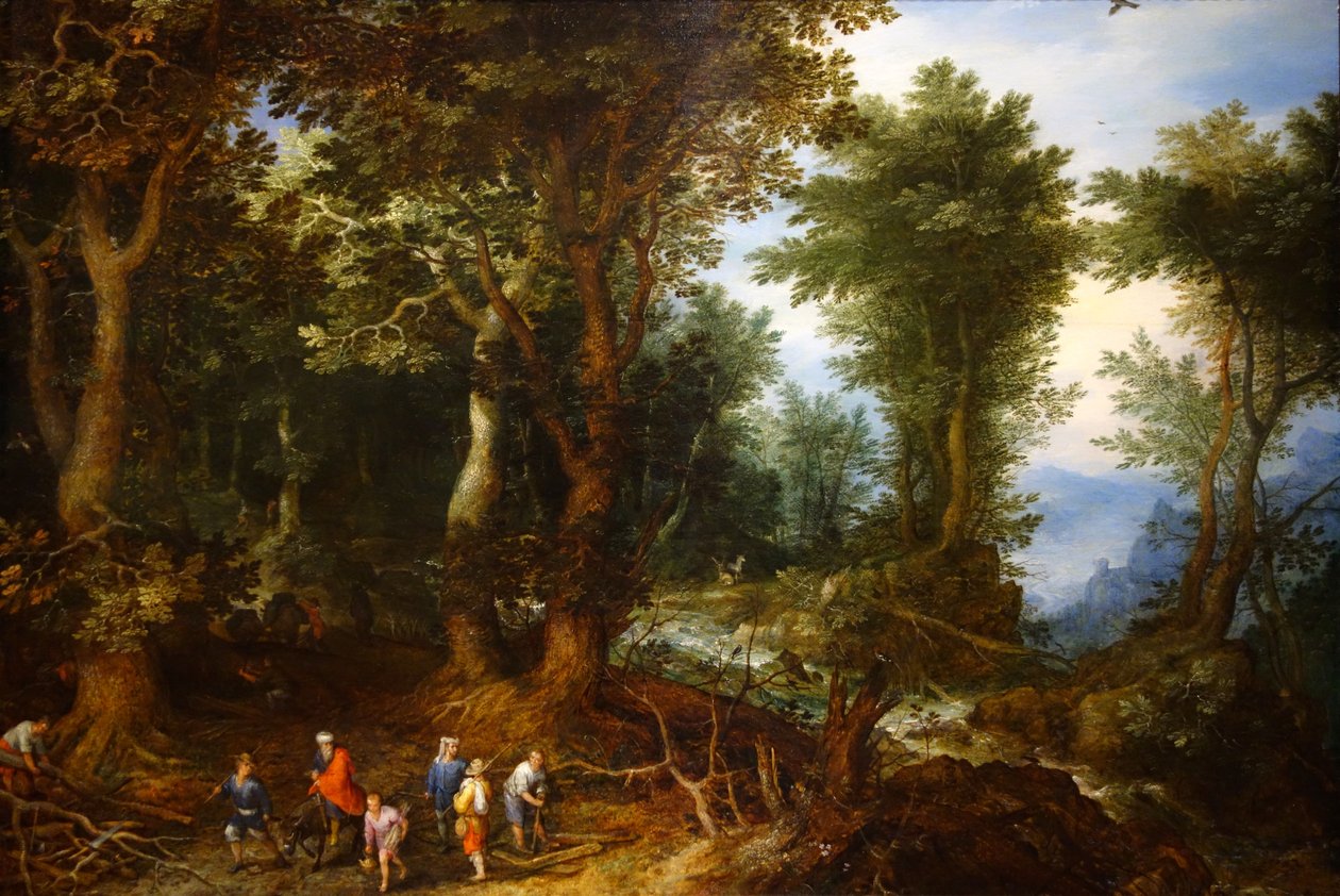 Zalesiony krajobraz z Abrahamem i Izaakiem autorstwa Jan the Elder Brueghel