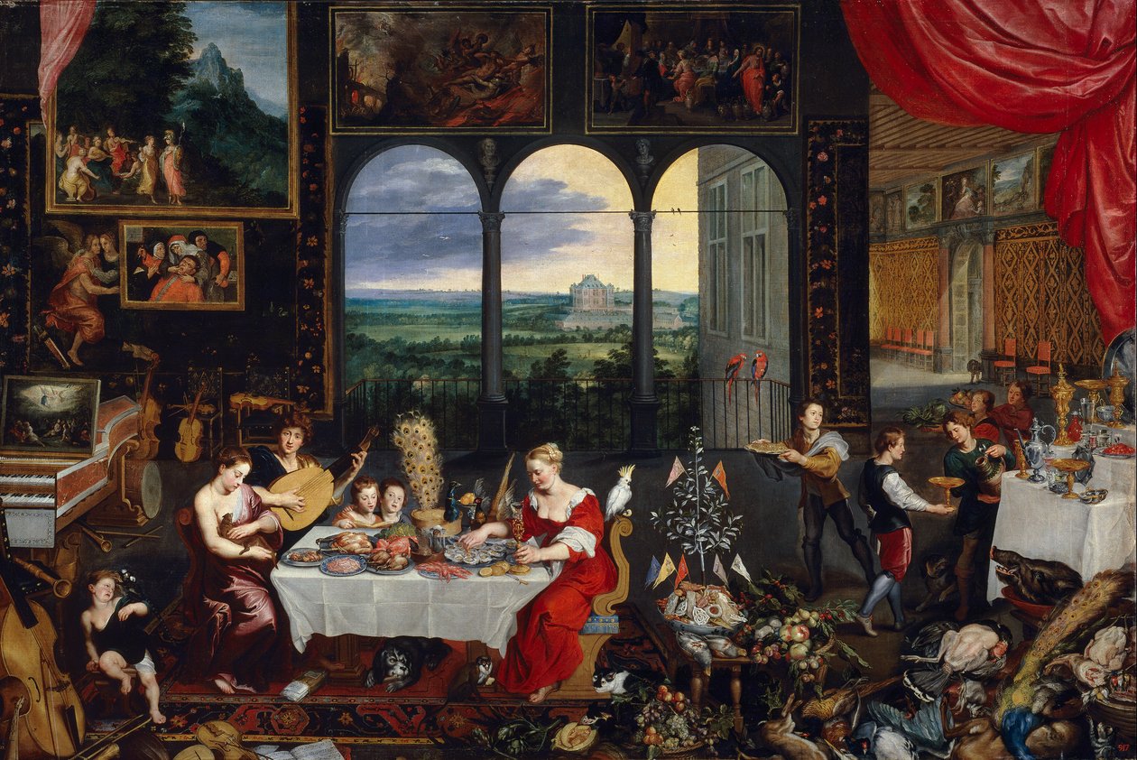 Zmysły słuchu, dotyku i smaku autorstwa Jan the Elder Brueghel