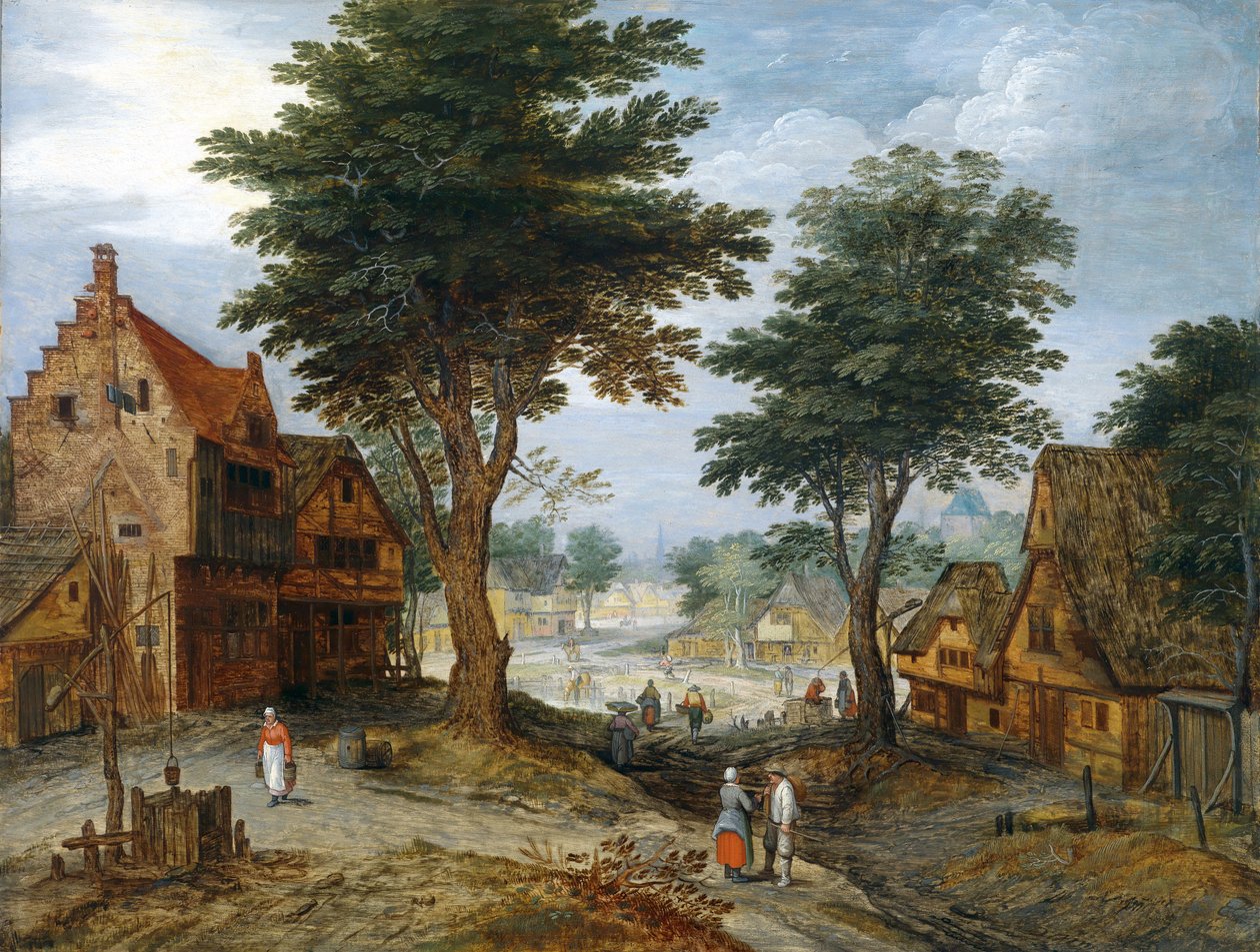Tętniący życiem wiejski krajobraz z drzewami autorstwa Jan Brueghel the Younger