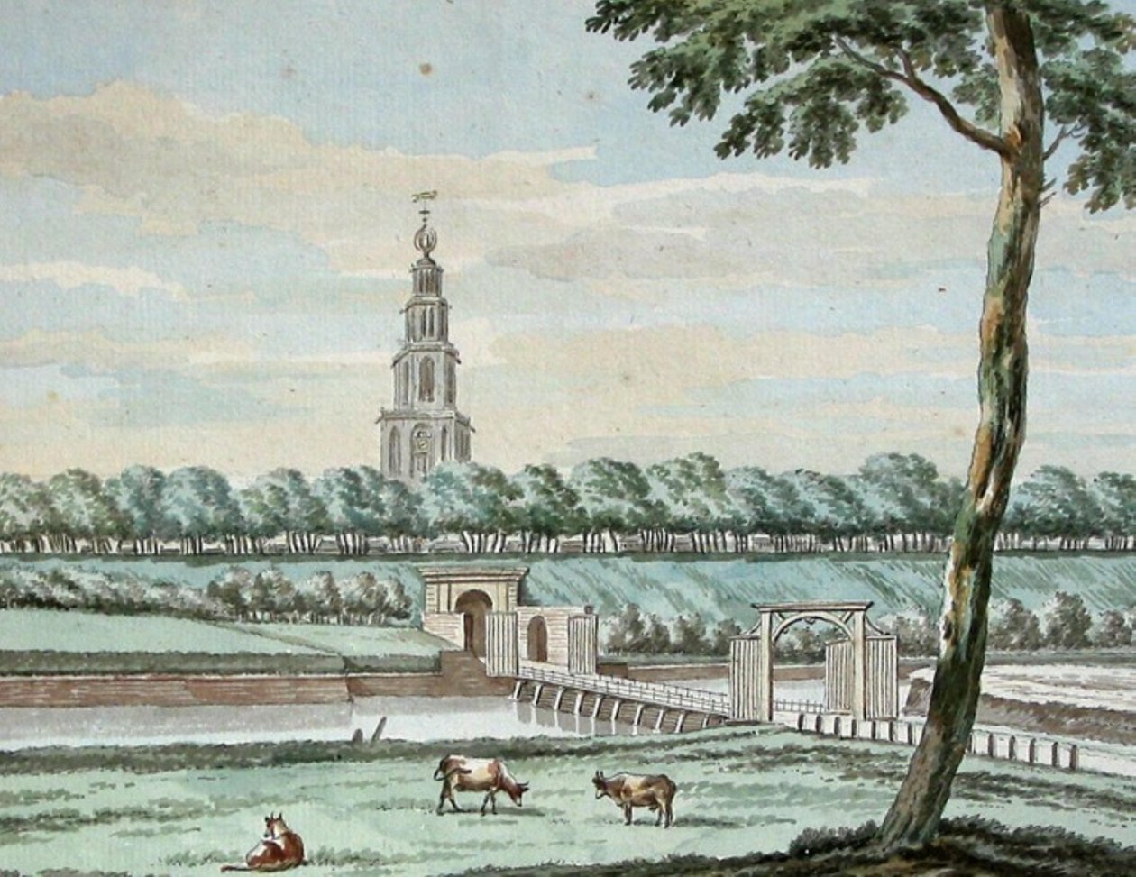Zewnętrzna część Oosterpoort i Oosterpoortenbrug z murem miejskim Groningen autorstwa Jan Bulthuis