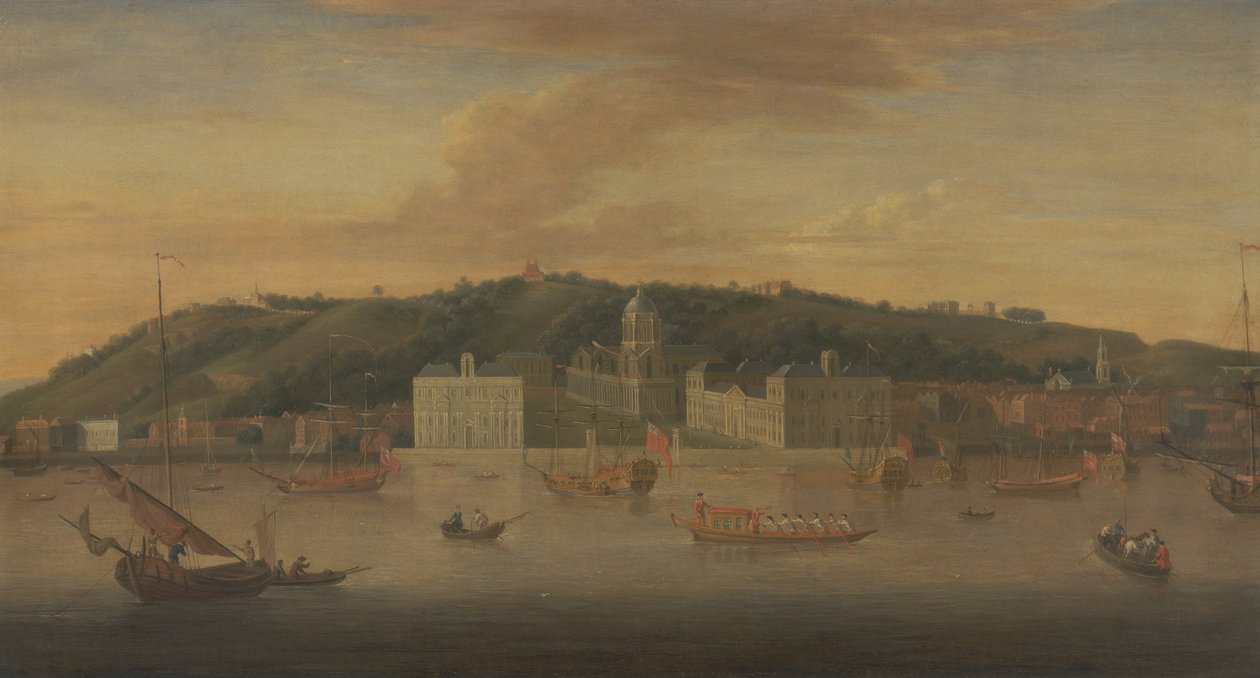 Widok na Greenwich z rzeki z wieloma łodziami autorstwa Jan Griffier