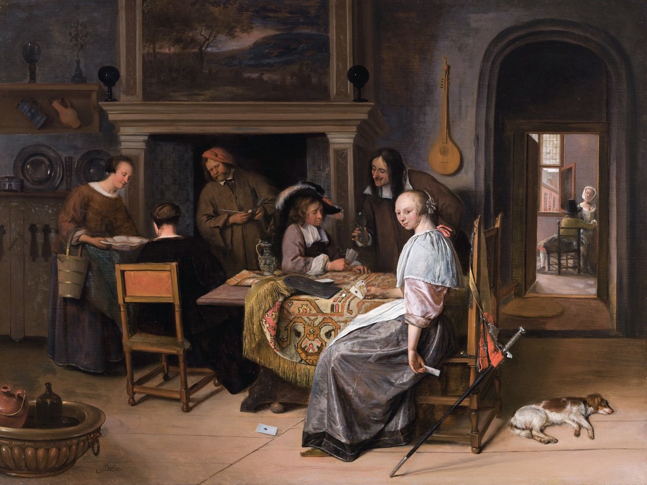 Gracze w karty we wnętrzu autorstwa Jan Havickszoon Steen