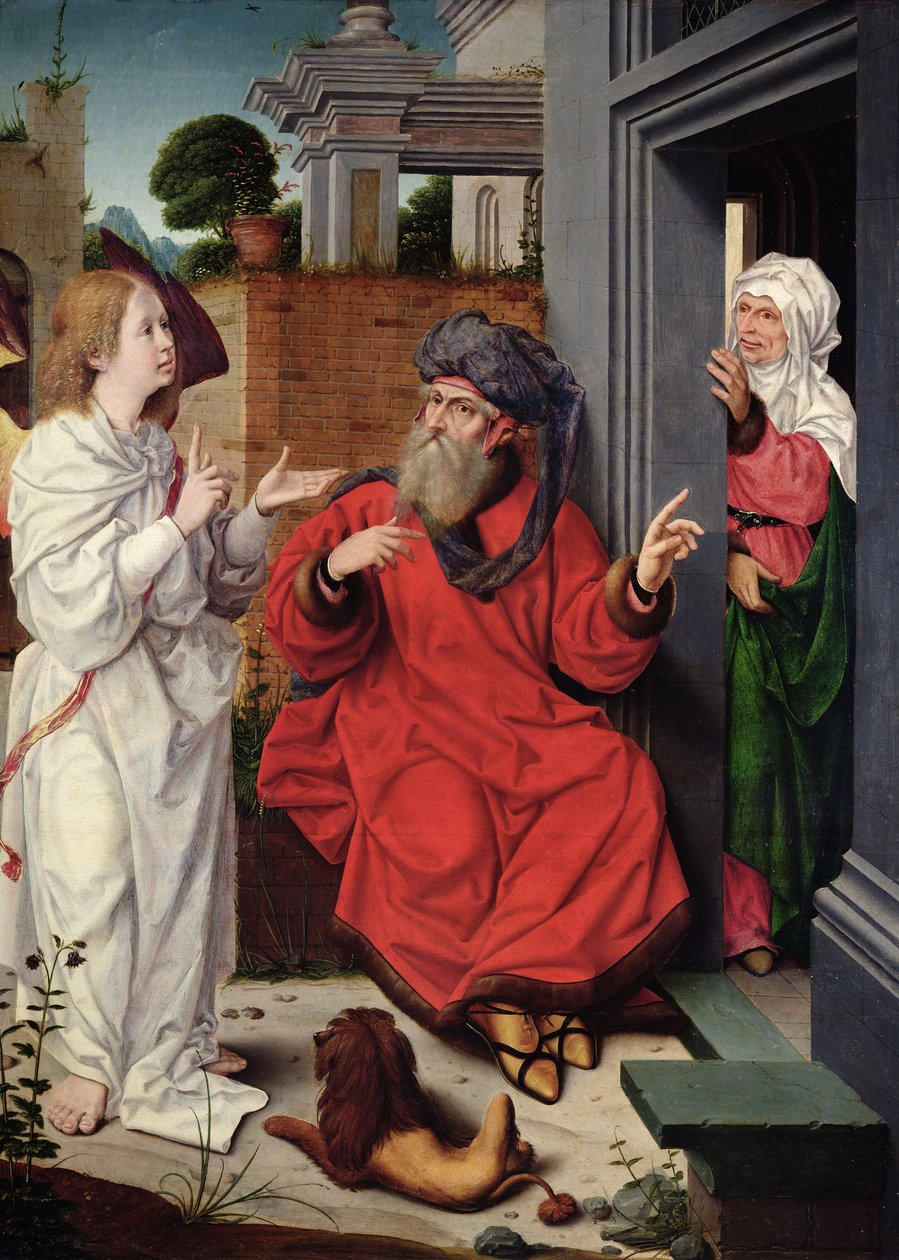 Abraham, Sara i anioł, ok. 1520 autorstwa Jan II Provost