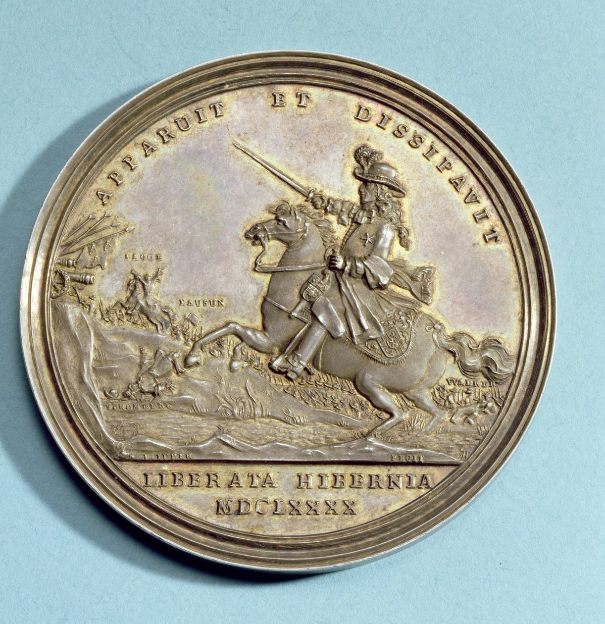 Medal upamiętniający bitwę pod Boyne, 1690 (srebro pozłacane) autorstwa Jan Luder