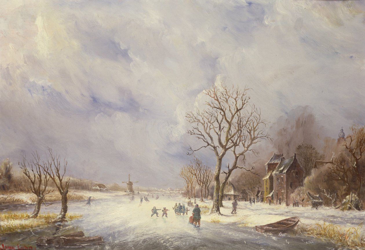 Zimowa scena nad kanałem, XIX w. autorstwa Jan Lynn