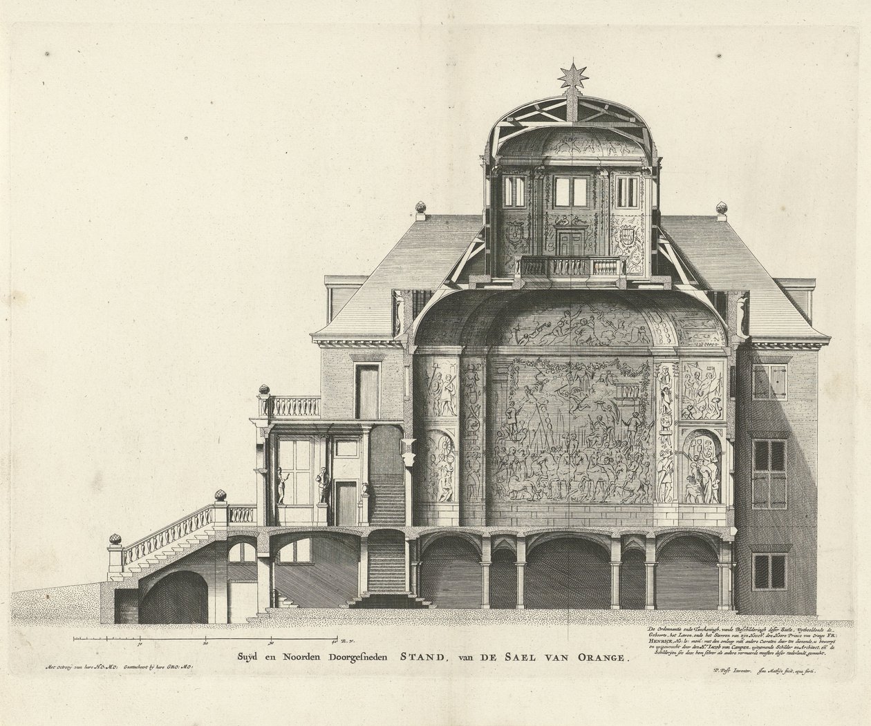 Przekrój Huis ten Bosch wykonany przez Jana Mattysza według projektu Pietera Jansza. Post, 1655 autorstwa Jan Matthysz.