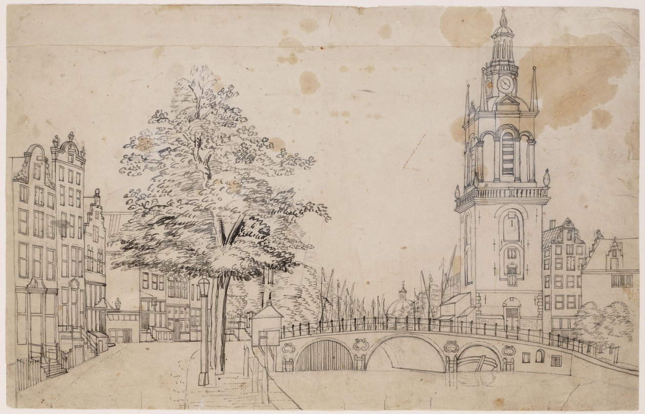 Jan Rodenpoortstoren z Torensluis. Długopis w kolorze szarym. Wymiary nieznane. Amsterdam, Archiwum Miejskie w Amsterdamie autorstwa Jan Spaan