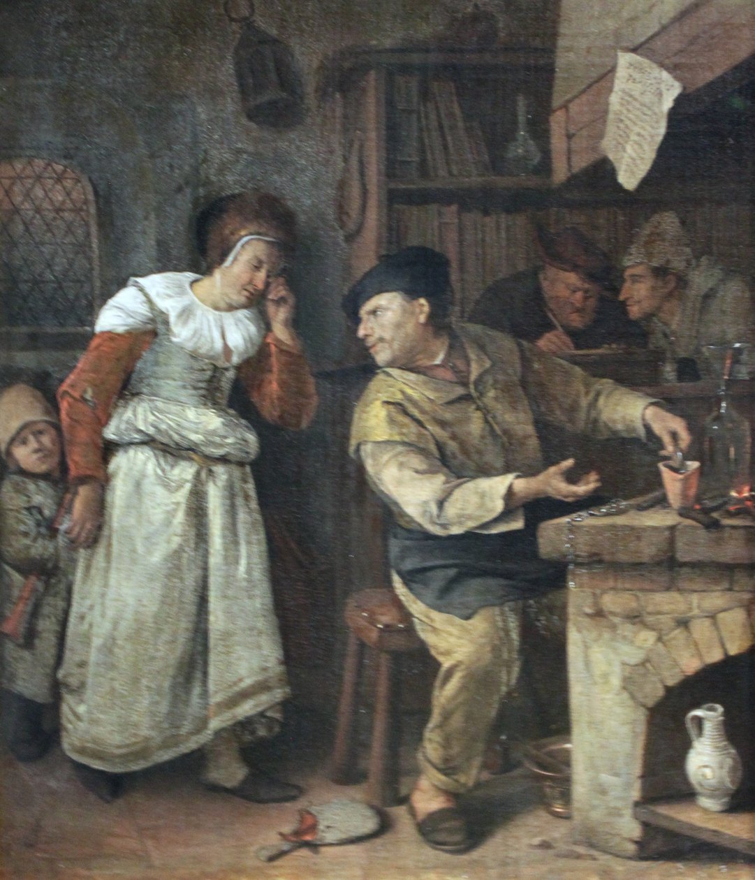 Złotnik przetapiający biżuterię kobiety w obecności notariusza autorstwa Jan Havickszoon Steen